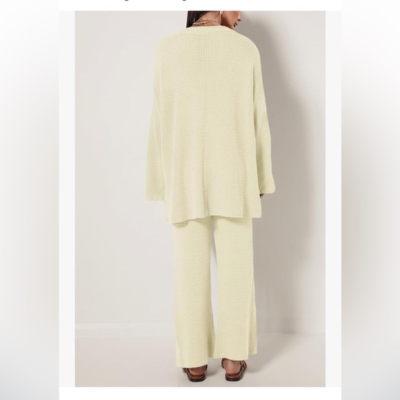 2 Piece Outfit Oversized Knitted Top and Wide Leg Pants Loungewear Sweater Set - Picture 4 of 10